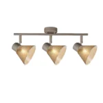 GEMMA 3 G9 ceiling spot light in beige with amber hobnail glass shade, 3 heads, lit