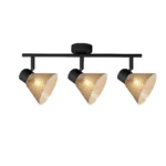 GEMMA 3 G9 ceiling spot light in sand black with amber hobnail glass shade, 3 heads, lit