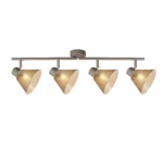 GEMMA 4 G9 ceiling spot light in beige with amber hobnail glass shade, 4 heads, lit