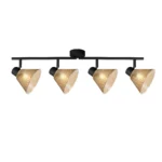 GEMMA 4 G9 ceiling spot light in sand black with amber hobnail glass shade, 4 heads, lit