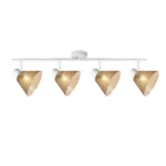 GEMMA 4 G9 ceiling spot light in sand white with amber hobnail glass shade, 4 heads, lit
