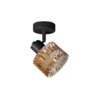 GLINT 1 G9 Ceiling Spot Light BK in sand black with amber square-cut glass shade, 1 head, product photo