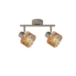 GLINT 2 G9 Ceiling Spot Light BEI in beige with amber square-cut glass shade, 2 heads, lit