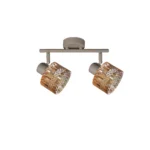 GLINT 2 G9 Ceiling Spot Light BEI in beige with amber square-cut glass shade, 2 heads, product photo