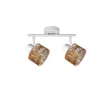 GLINT 2 G9 Ceiling Spot Light WH in sand white with amber square-cut glass shade, 2 heads, product photo