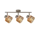 GLINT 3 G9 Ceiling Spot Light BEI in beige with amber square-cut glass shade, 3 heads, lit