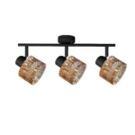GLINT 3 G9 Ceiling Spot Light BK in sand black with amber square-cut glass shade, 3 heads, product photo