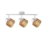 GLINT 3 G9 Ceiling Spot Light WH in sand white with amber square-cut glass shade, 3 heads, lit