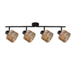 GLINT 4 G9 Ceiling Spot Light BK in sand black with amber square-cut glass shade, 4 heads, product photo