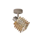 HELIX 1 G9 Ceiling Spot Light BEI in beige with twisted amber glass shade, 1 head, product photo