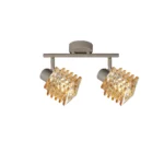 HELIX 2 G9 Ceiling Spot Light BEI in beige with twisted amber glass shade, 2 heads, lit