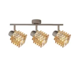 HELIX 3 G9 Ceiling Spot Light BEI in beige with twisted amber glass shade, 3 heads, lit