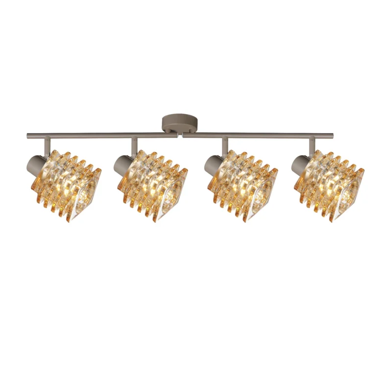 HELIX 4 G9 Ceiling Spot Light BEI in beige with twisted amber glass shade, 4 heads, lit