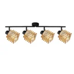 HELIX 4 G9 Ceiling Spot Light BK in sand black with twisted amber glass shade, 4 heads, lit
