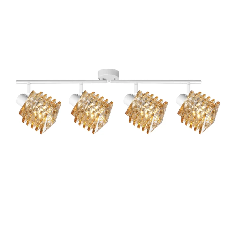HELIX 4 G9 Ceiling Spot Light WH in sand white with twisted amber glass shade, 4 heads, lit