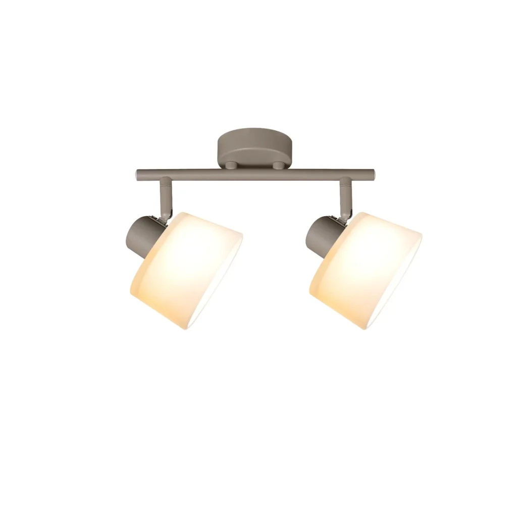 IVORY 2 G9 ceiling spot light in beige with opal white glass shade, 2 heads, lit