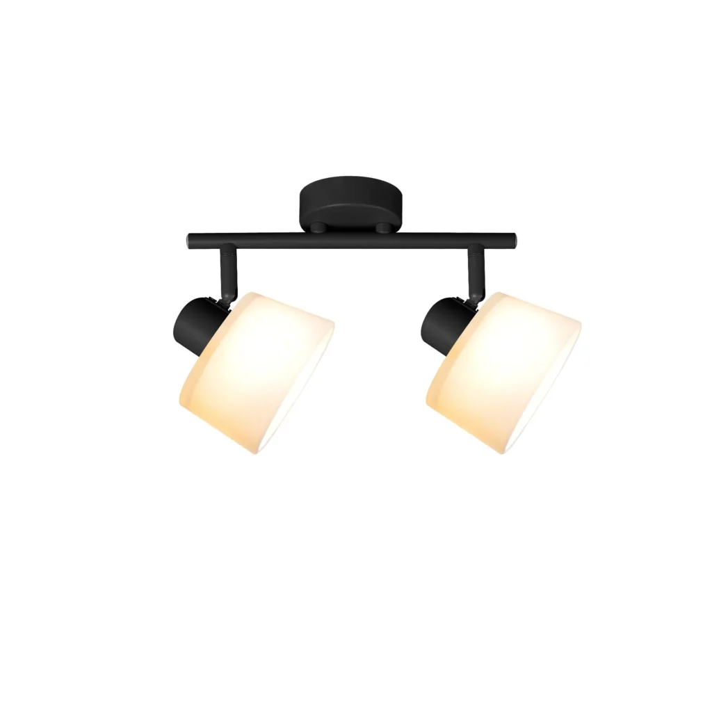 IVORY 2 G9 ceiling spot light in sand black with opal white glass shade, 2 heads, lit