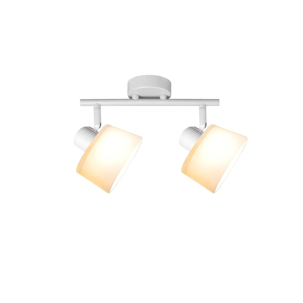 IVORY 2 G9 ceiling spot light in sand white with opal white glass shade, 2 heads, lit