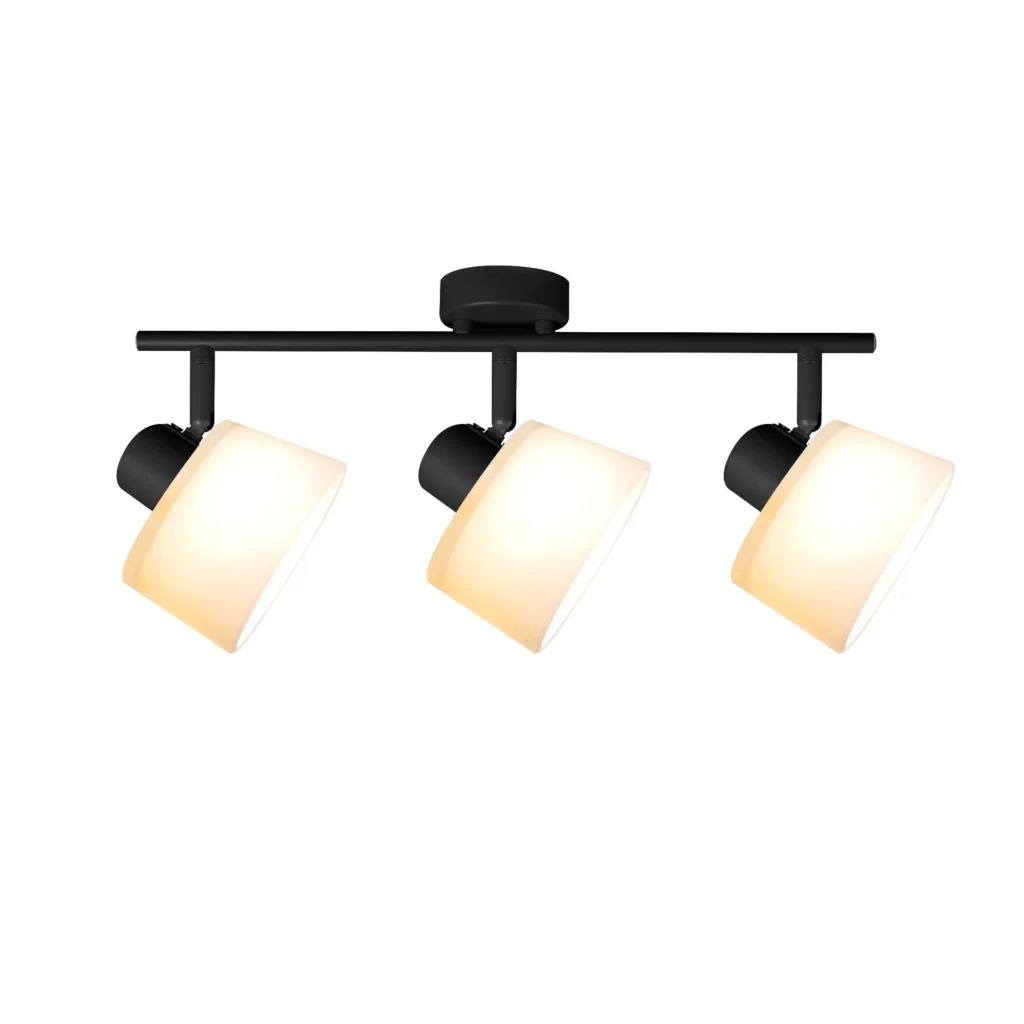 IVORY 3 G9 ceiling spot light in sand black with opal white glass shade, 3 heads, lit