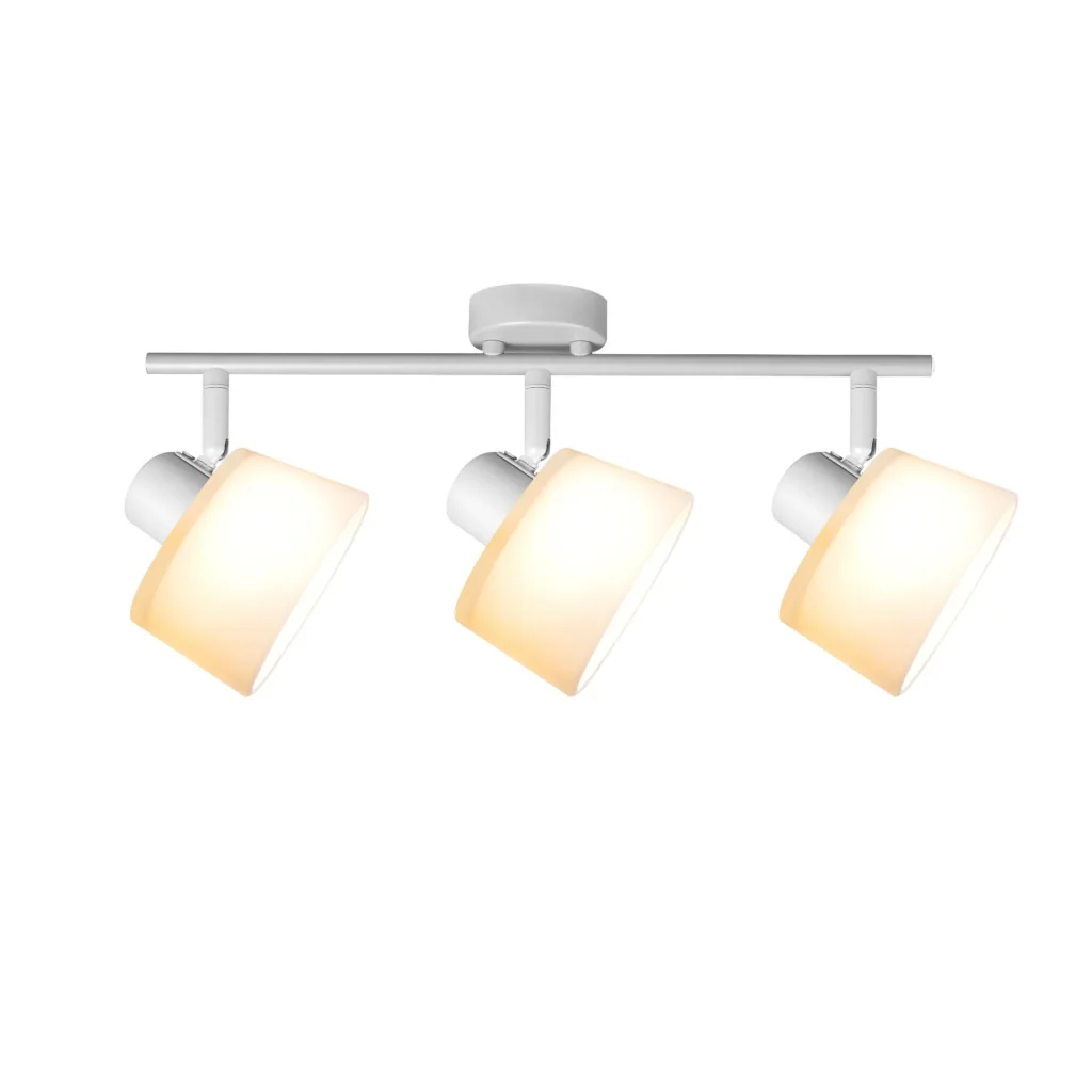 IVORY 3 G9 ceiling spot light in sand white with opal white glass shade, 3 heads, lit
