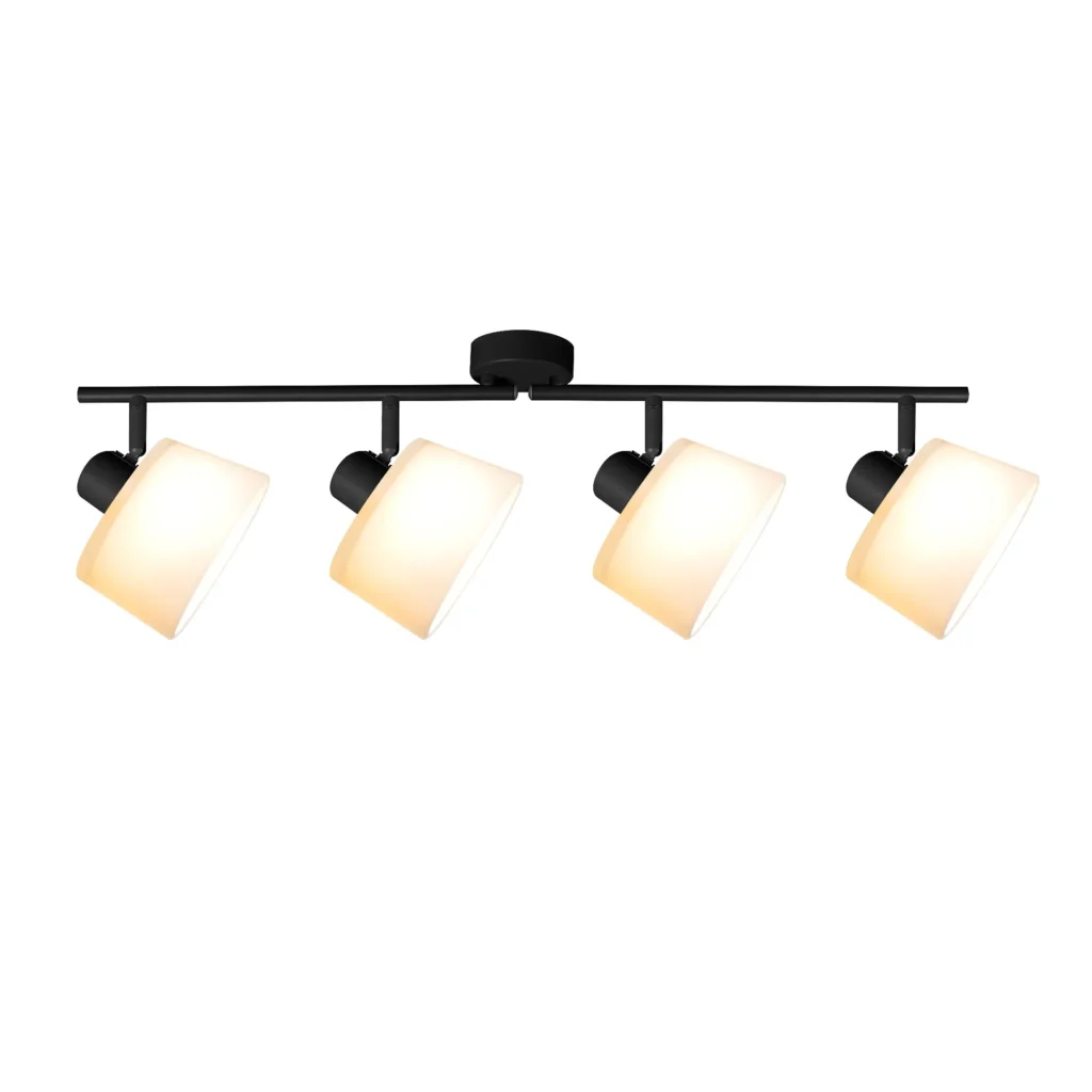 IVORY 4 G9 ceiling spot light in sand black with opal white glass shade, 4 heads, lit