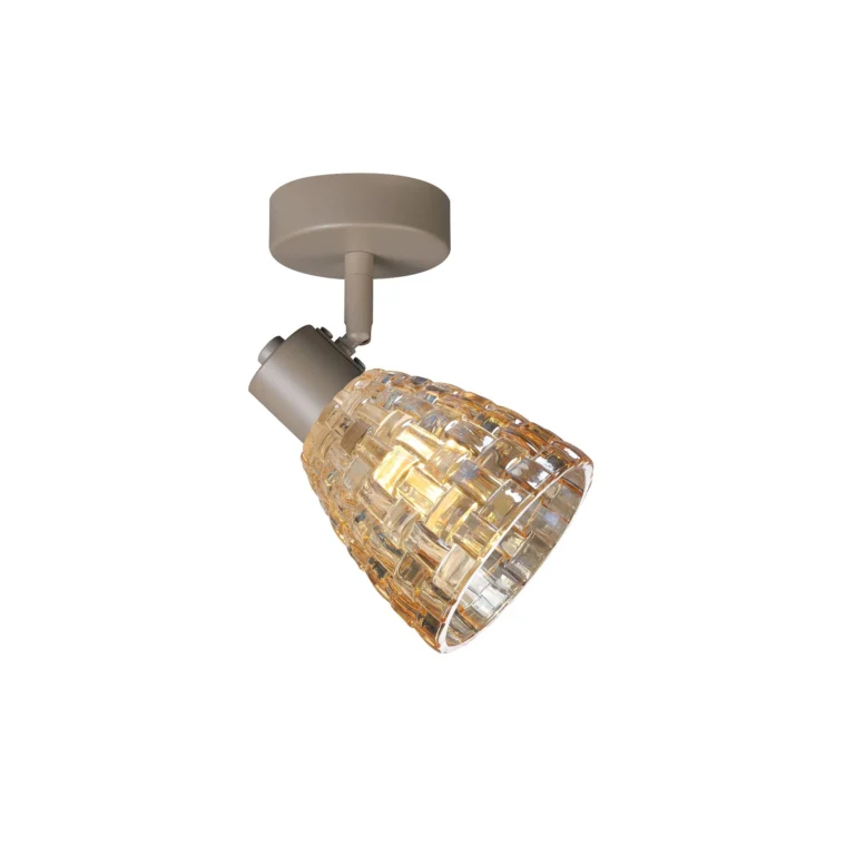 MOSAIC 1 E14 Ceiling Spot Light BEI in beige with amber mosaic crystal shade, 1 head, lit