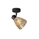 MOSAIC 1 E14 Ceiling Spot Light BK in sand black with amber mosaic crystal shade, 1 head, lit