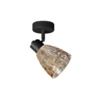 MOSAIC 1 E14 Ceiling Spot Light BK in sand black with amber mosaic crystal shade, 1 head, product photo