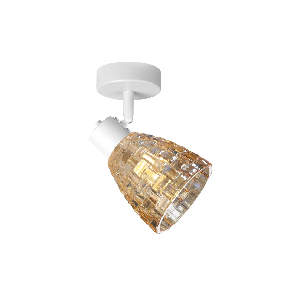 MOSAIC 1 E14 Ceiling Spot Light WH in sand white with amber mosaic crystal shade, 1 head, lit