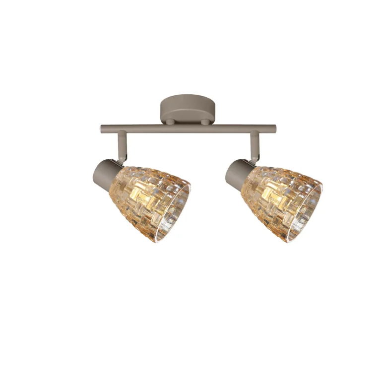 MOSAIC 2 E14 Ceiling Spot Light BEI in beige with amber mosaic crystal shade, 2 heads, lit