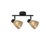 MOSAIC 2 E14 Ceiling Spot Light BK in sand black with amber mosaic crystal shade, 2 heads, lit