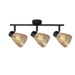 MOSAIC 3 E14 Ceiling Spot Light BK in sand black with amber mosaic crystal shade, 3 heads, lit