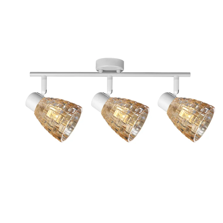 MOSAIC 3 E14 Ceiling Spot Light WH in sand white with amber mosaic crystal shade, 3 heads, lit