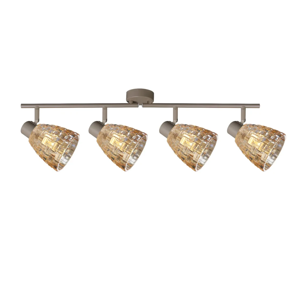 MOSAIC 4 E14 Ceiling Spot Light BEI in beige with amber mosaic crystal shade, 4 heads, lit