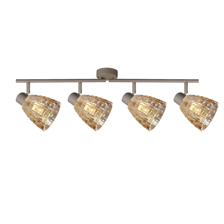 MOSAIC 4 E14 Ceiling Spot Light BEI in beige with amber mosaic crystal shade, 4 heads, lit