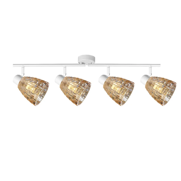 MOSAIC 4 E14 Ceiling Spot Light WH in sand white with amber mosaic crystal shade, 4 heads, lit