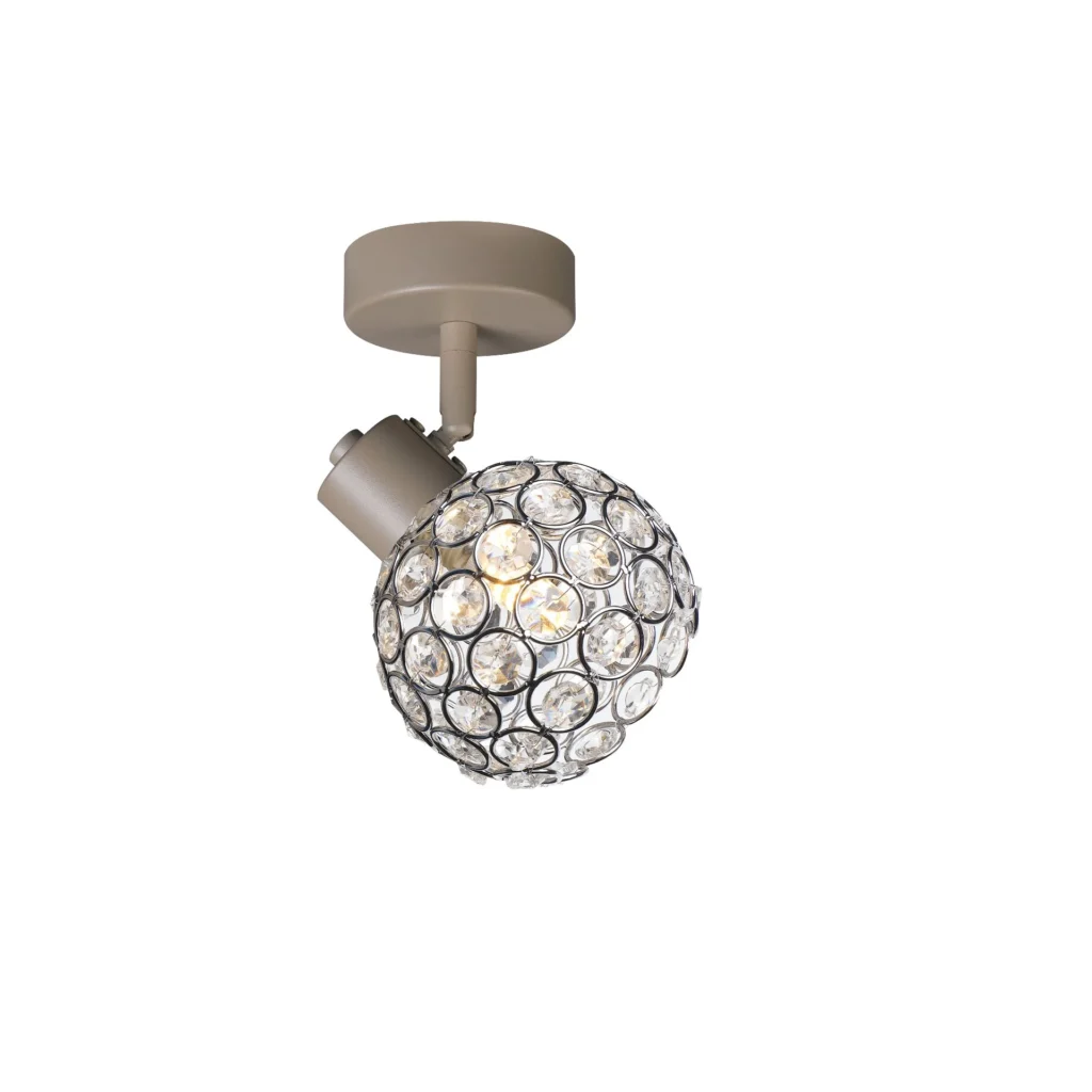 ORB 1 E14 Ceiling Spot Light BEI in beige with crystal ball shade, 1 head, lit