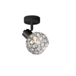 ORB 1 E14 Ceiling Spot Light BK in sand black with crystal ball shade, 1 head, lit