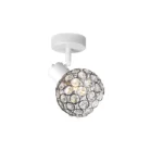 ORB 1 E14 Ceiling Spot Light WH in sand white with crystal ball shade, 1 head, lit
