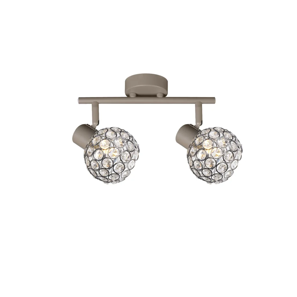 ORB 2 E14 Ceiling Spot Light BEI in beige with crystal ball shade, 2 heads, lit