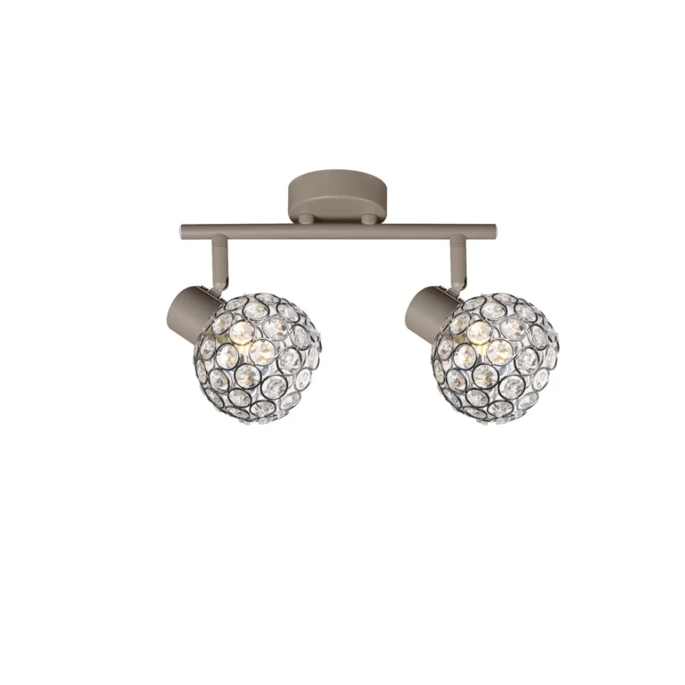 ORB 2 E14 Ceiling Spot Light BEI in beige with crystal ball shade, 2 heads, lit
