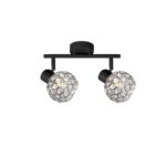ORB 2 E14 Ceiling Spot Light BK in sand black with crystal ball shade, 2 heads, lit