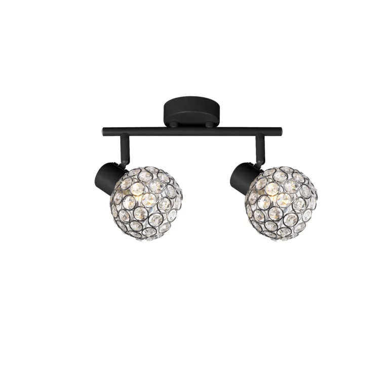 ORB 2 E14 Ceiling Spot Light BK in sand black with crystal ball shade, 2 heads, lit