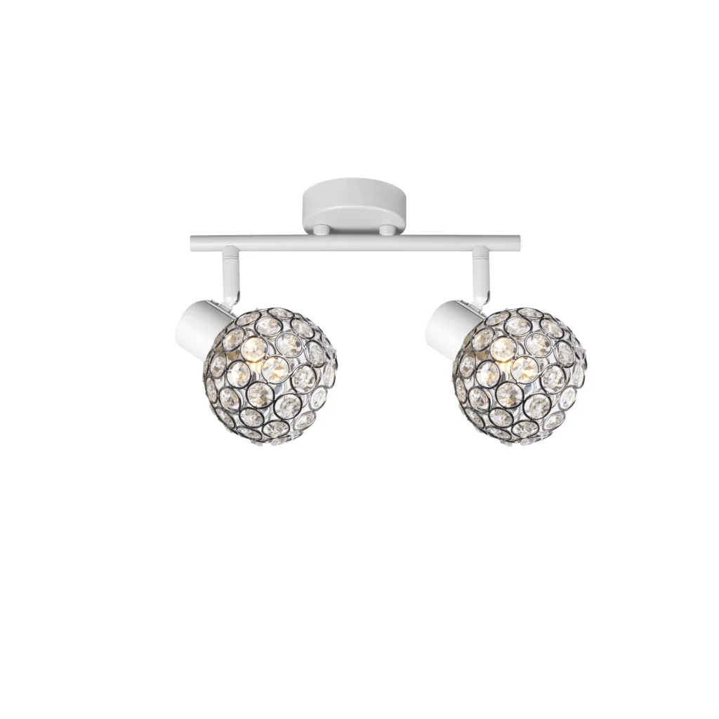 ORB 2 E14 Ceiling Spot Light WH in sand white with crystal ball shade, 2 heads, lit