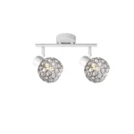ORB 2 E14 Ceiling Spot Light WH in sand white with crystal ball shade, 2 heads, lit