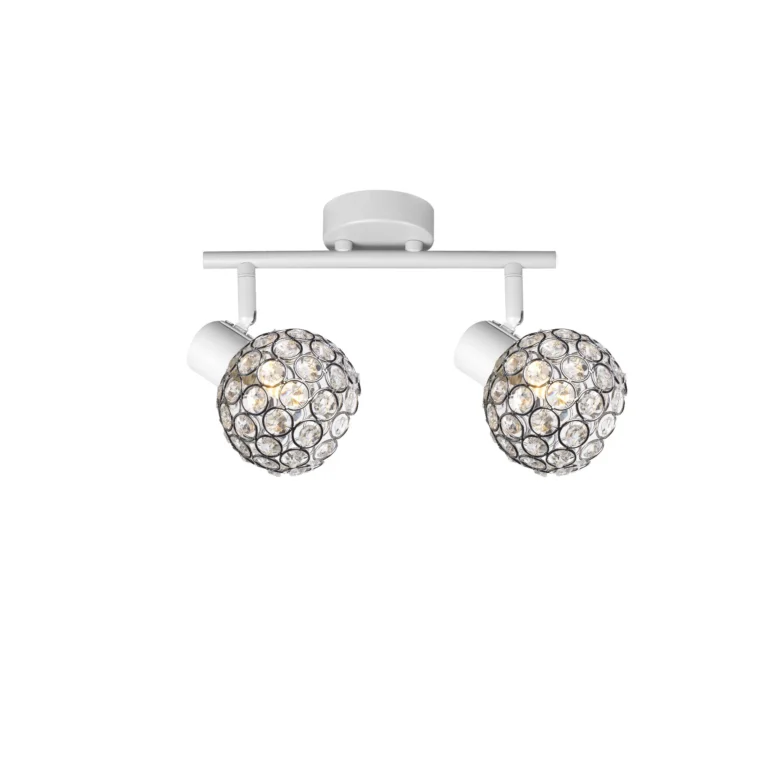 ORB 2 E14 Ceiling Spot Light WH in sand white with crystal ball shade, 2 heads, lit