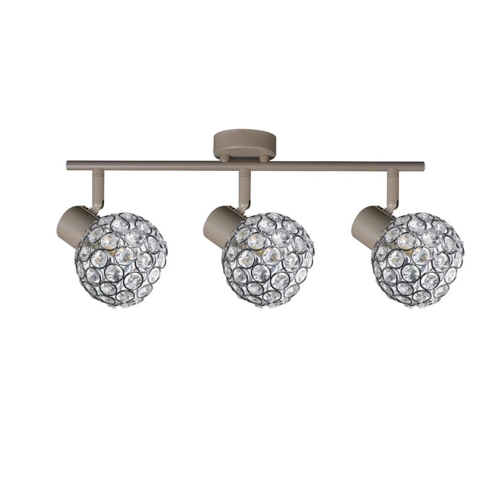 ORB 3 E14 Ceiling Spot Light BEI in beige with crystal ball shade, 3 heads, lit