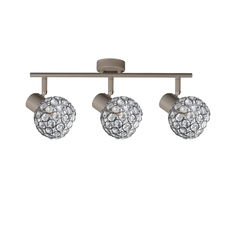 ORB 3 E14 Ceiling Spot Light BEI in beige with crystal ball shade, 3 heads, lit