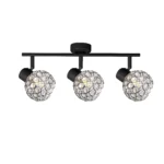 ORB 3 E14 Ceiling Spot Light BK in sand black with crystal ball shade, 3 heads, lit