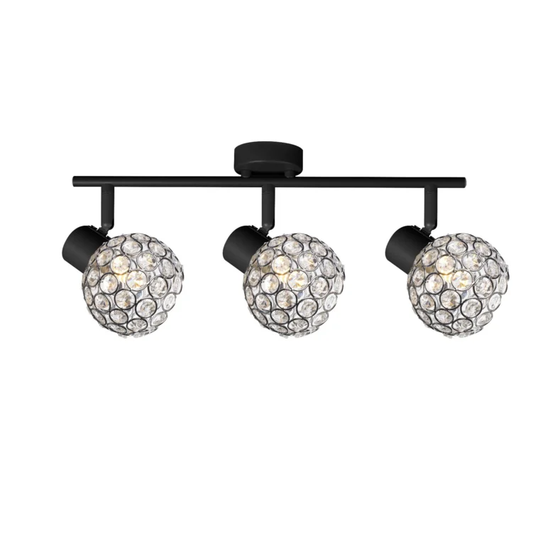 ORB 3 E14 Ceiling Spot Light BK in sand black with crystal ball shade, 3 heads, lit